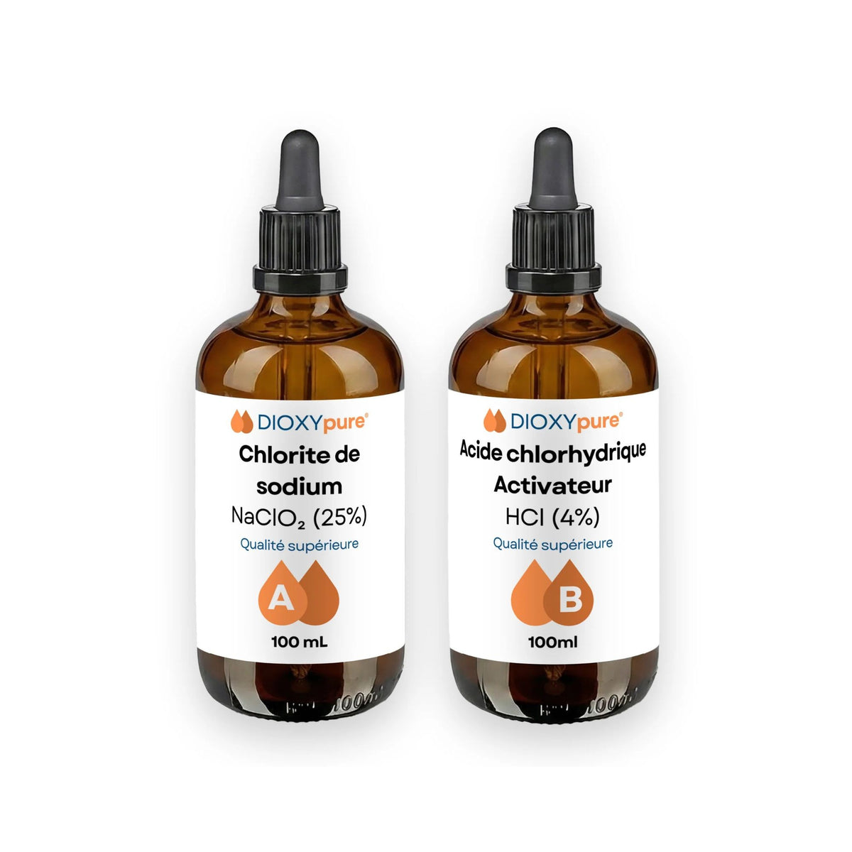 Chlorite de sodium 25% 100ml + Acide chlorhydrique 4% 100ml